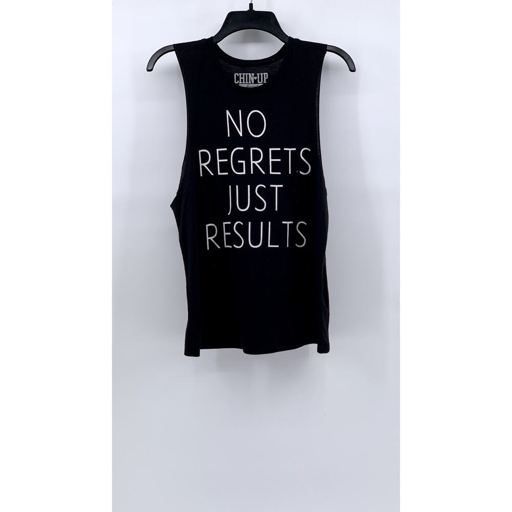 CHIN UP Apparel Women's Black-White No Regrets Just Results Tank Top SZ M